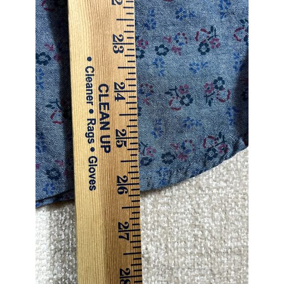 Roark Men’s Medium Blue Floral Print Short Sleeve Button Front Chambray Shirt - Picture 7 of 8